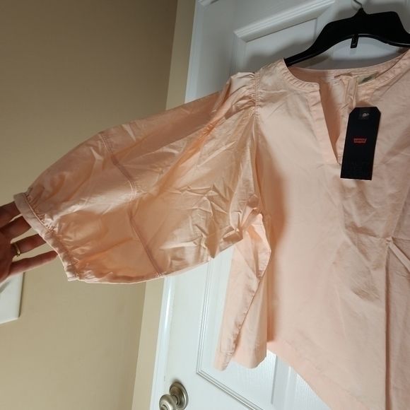 Levi's Jordyn NWT Peach Blush Pink Size Large Voluminous Bell Puff Sleeves Gift - Picture 4 of 7